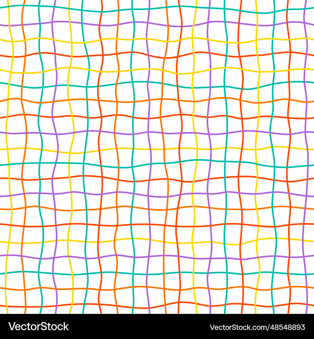 Hand drawn color square grid seamless pattern vector image
