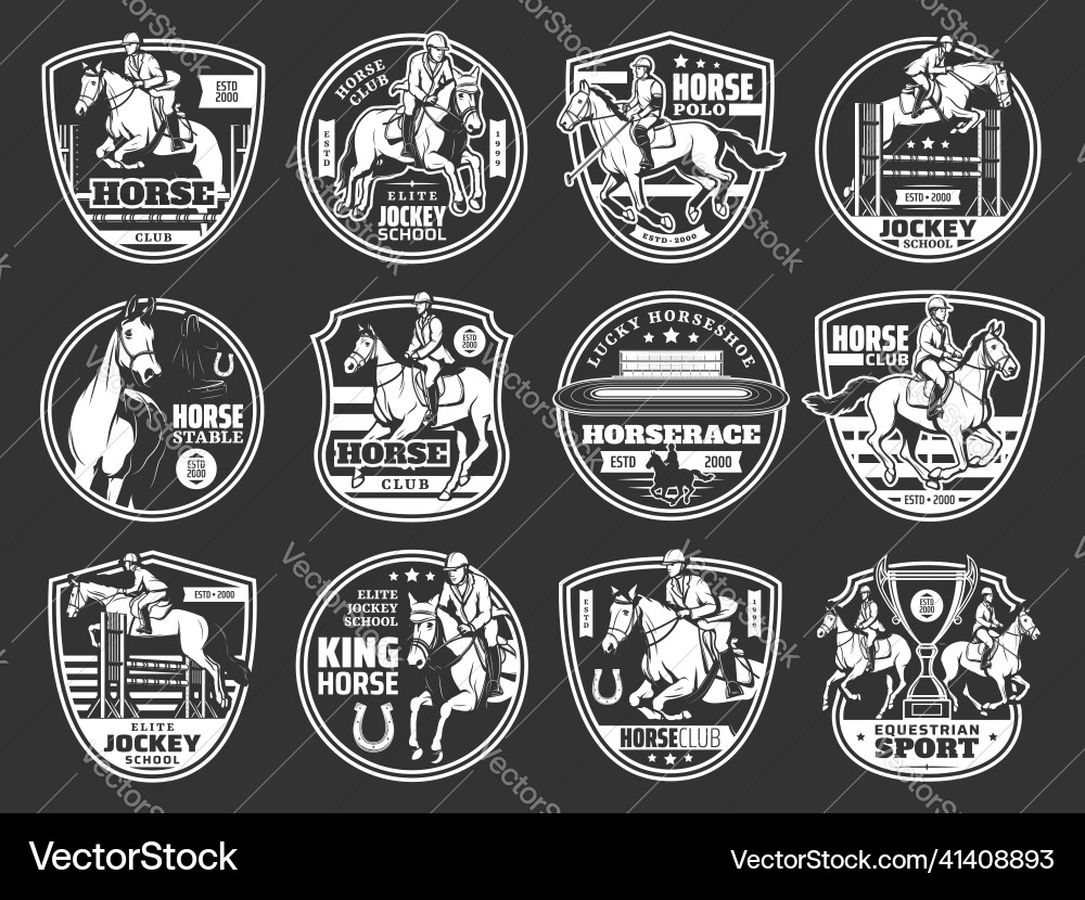 Horse riding and equestrian sport club icons Horse riding and equestrian sport club icons Vector Image