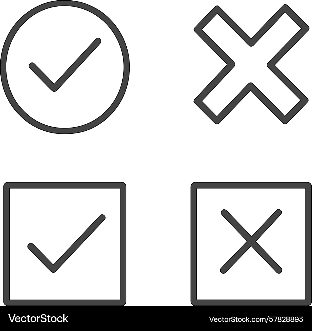 Set of four web icons representing check and cross Set of four web icons representing check and cross vector image