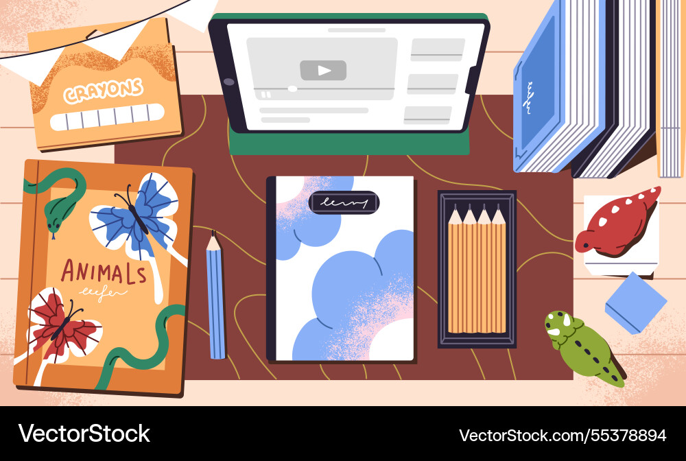 Clean workplace with tablet notebook and drawing Vector Image