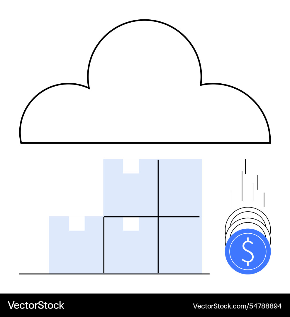 Cloud storage with falling coins highlighting Vector Image