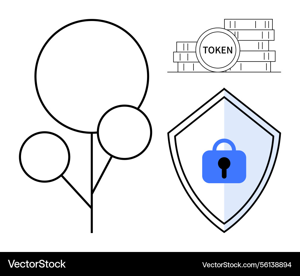Geometric tree security shield with lock Vector Image