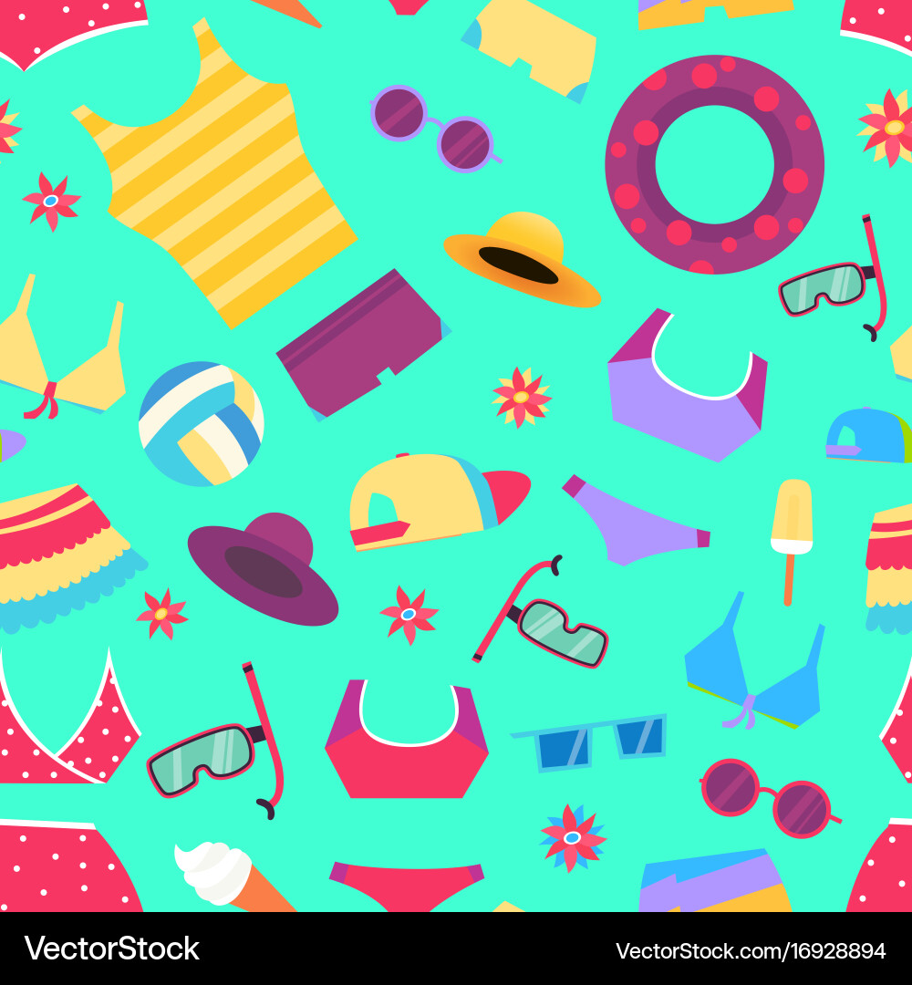 Seamless summer pattern with beach objects vector image