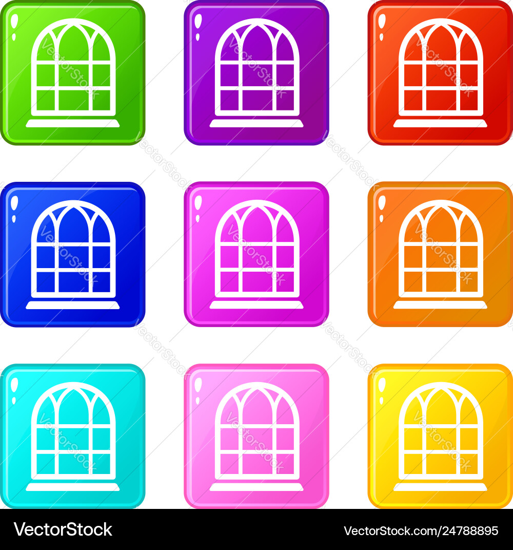 Big window frame icons set 9 color collection Big window frame icons set 9 color collection vector image