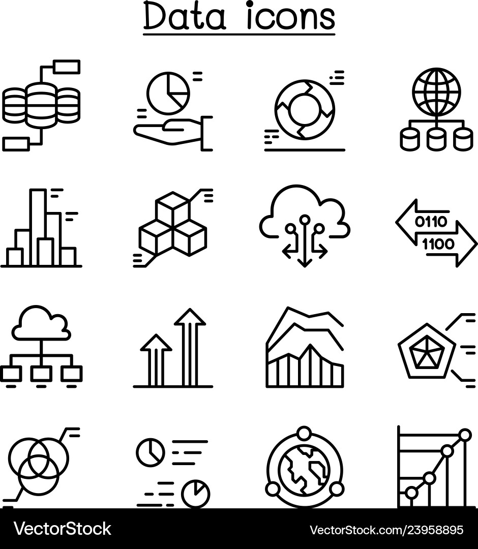 Data Icons - Thin Line Style vector image