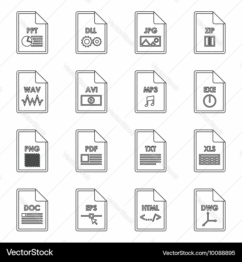 File format icons set outline style vector image