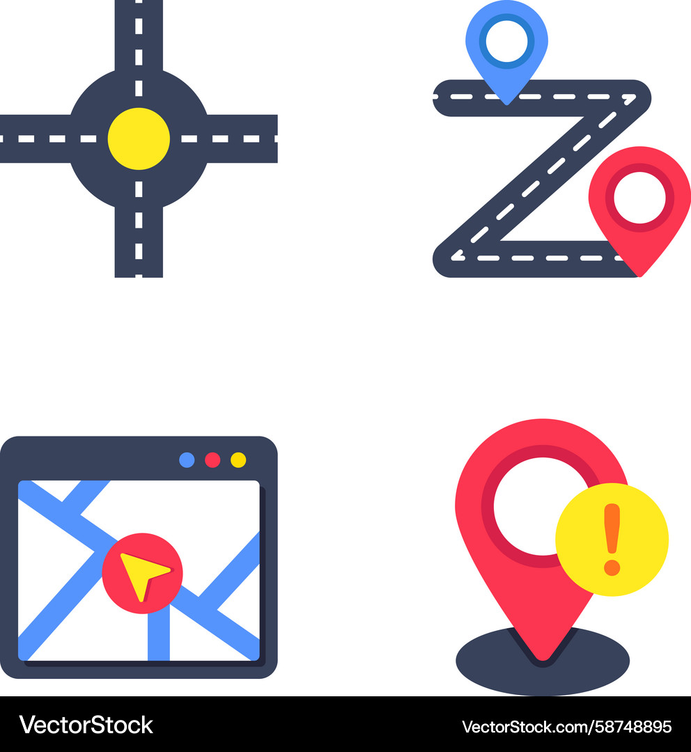 GPS Navigation Map Icons Flat Vector Image