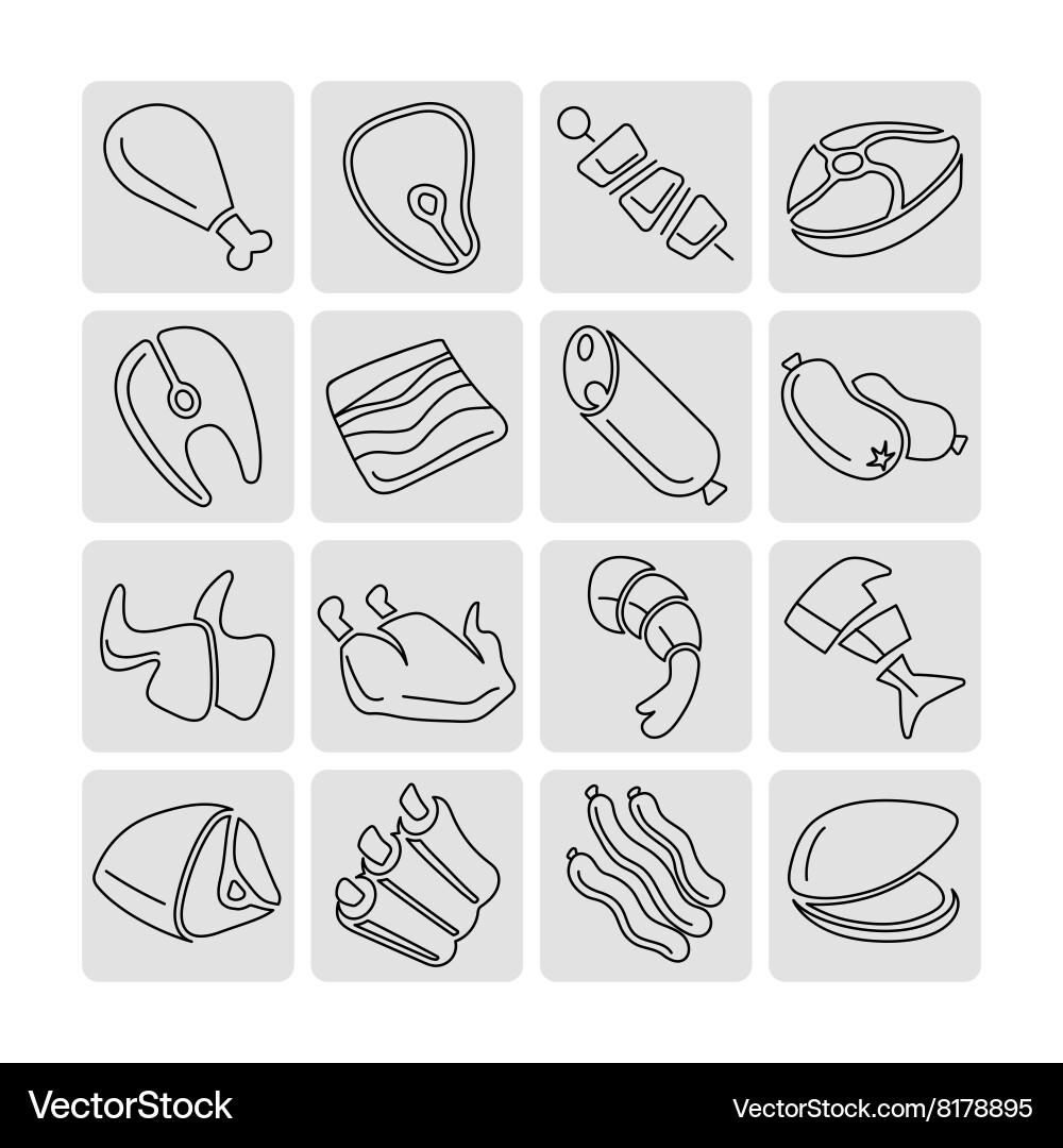 Meat Icon Set - Linear Style vector image