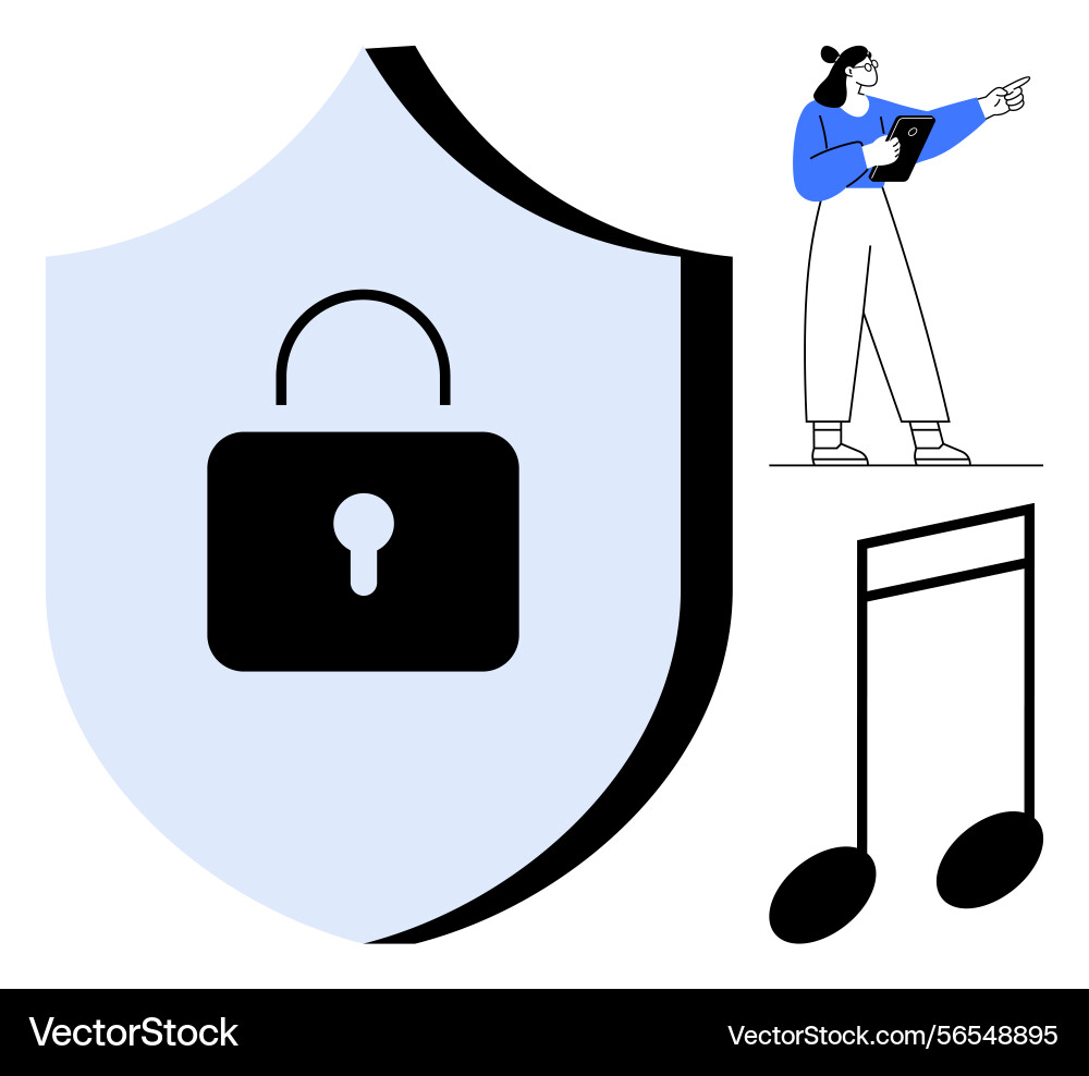 Secure digital content with lock symbol music Secure digital content with lock symbol music Vector Image