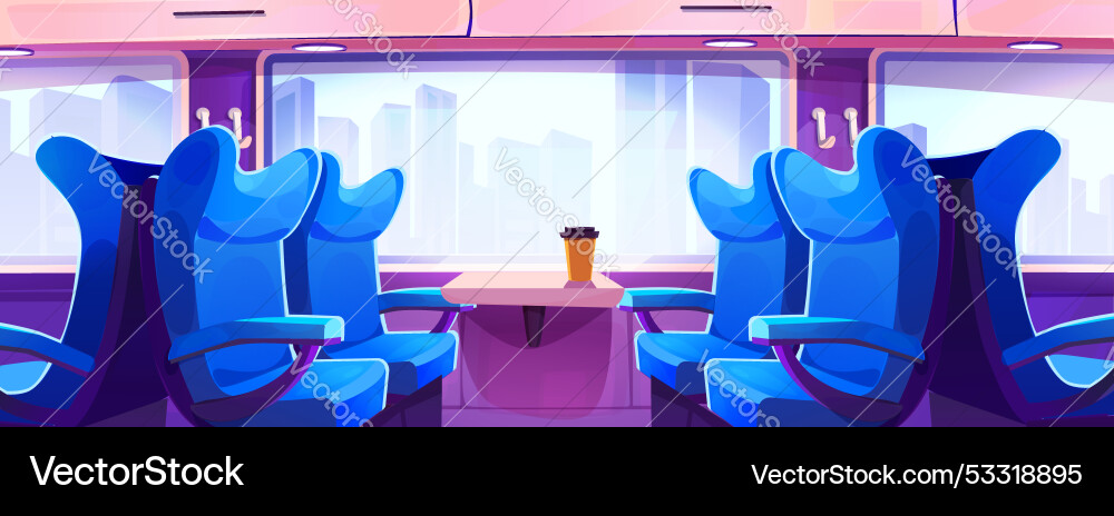 Train inside with seats by window Vector Image