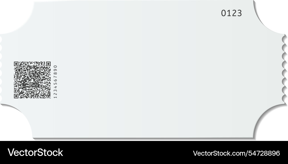 Generic white ticket with qr code and number Generic white ticket with qr code and number vector image
