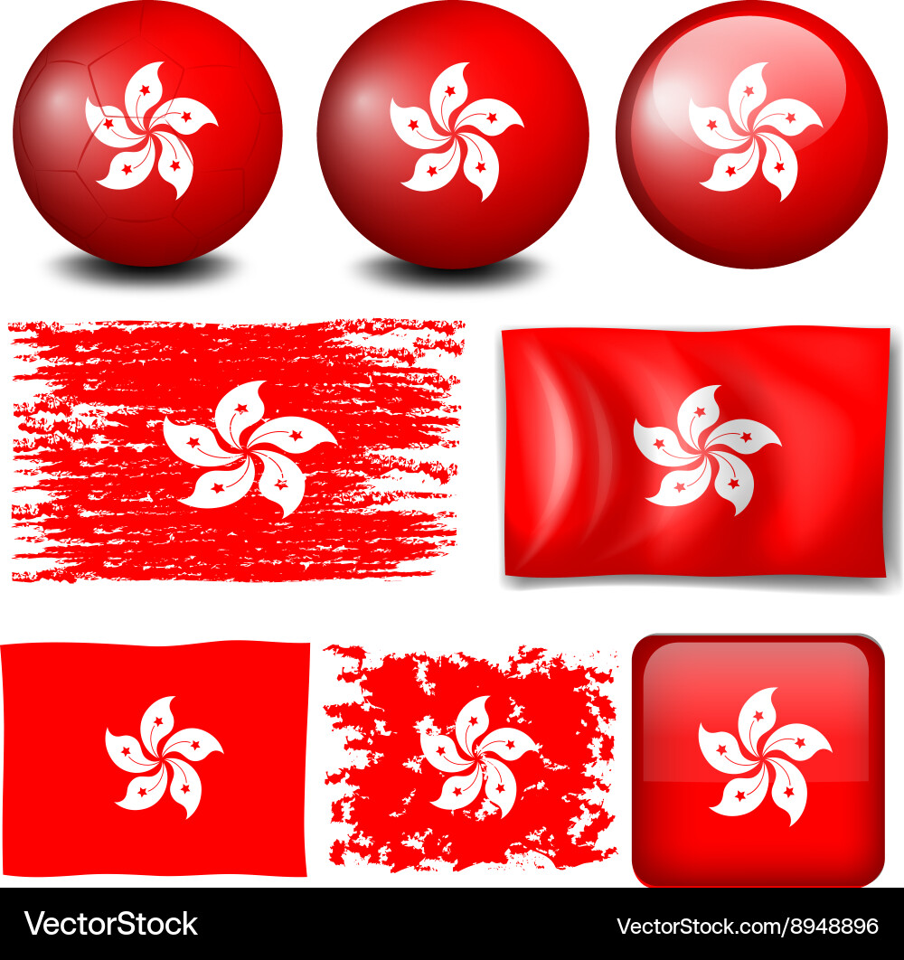 Hong kong flag on many objects Vector Image