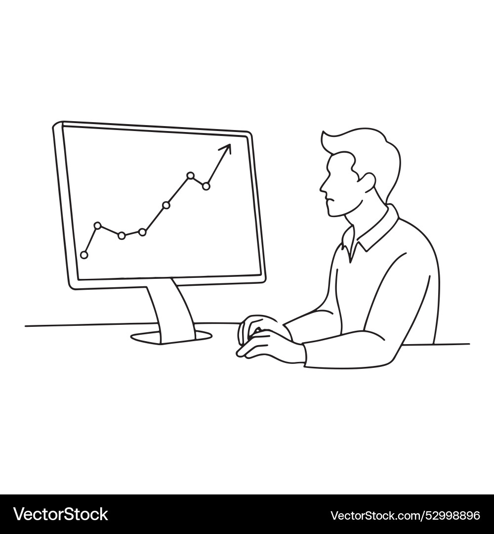 Man in front of a computer focused on graph vector image