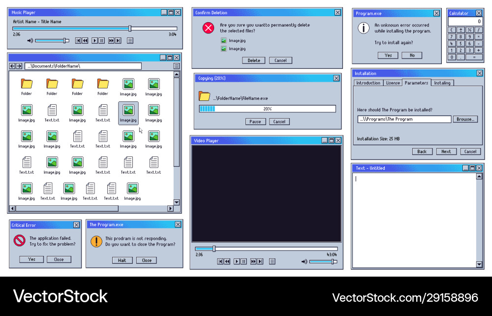 Old user interface computer music and video Vector Image