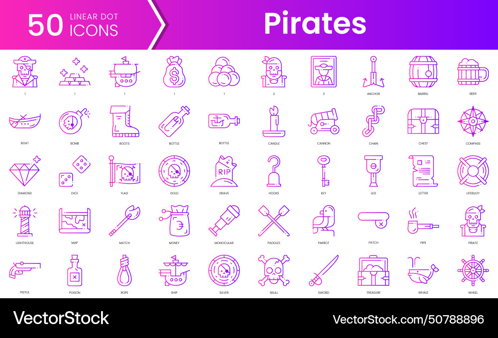 Set of pirates icons gradient style icon bundle Set of pirates icons gradient style icon bundle vector image