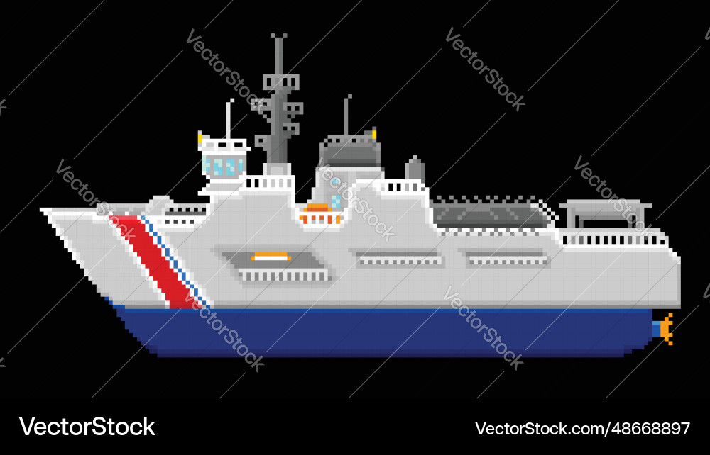 A coast guard ship designed in 8 bit pixel Vector Image