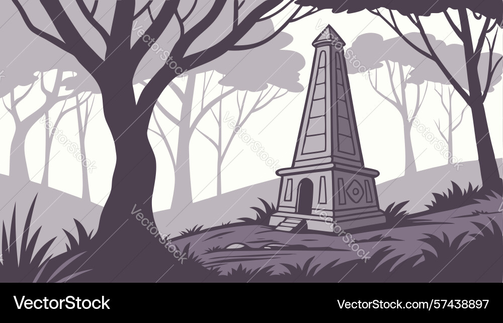 Ancient obelisk in a mysterious forest design Vector Image