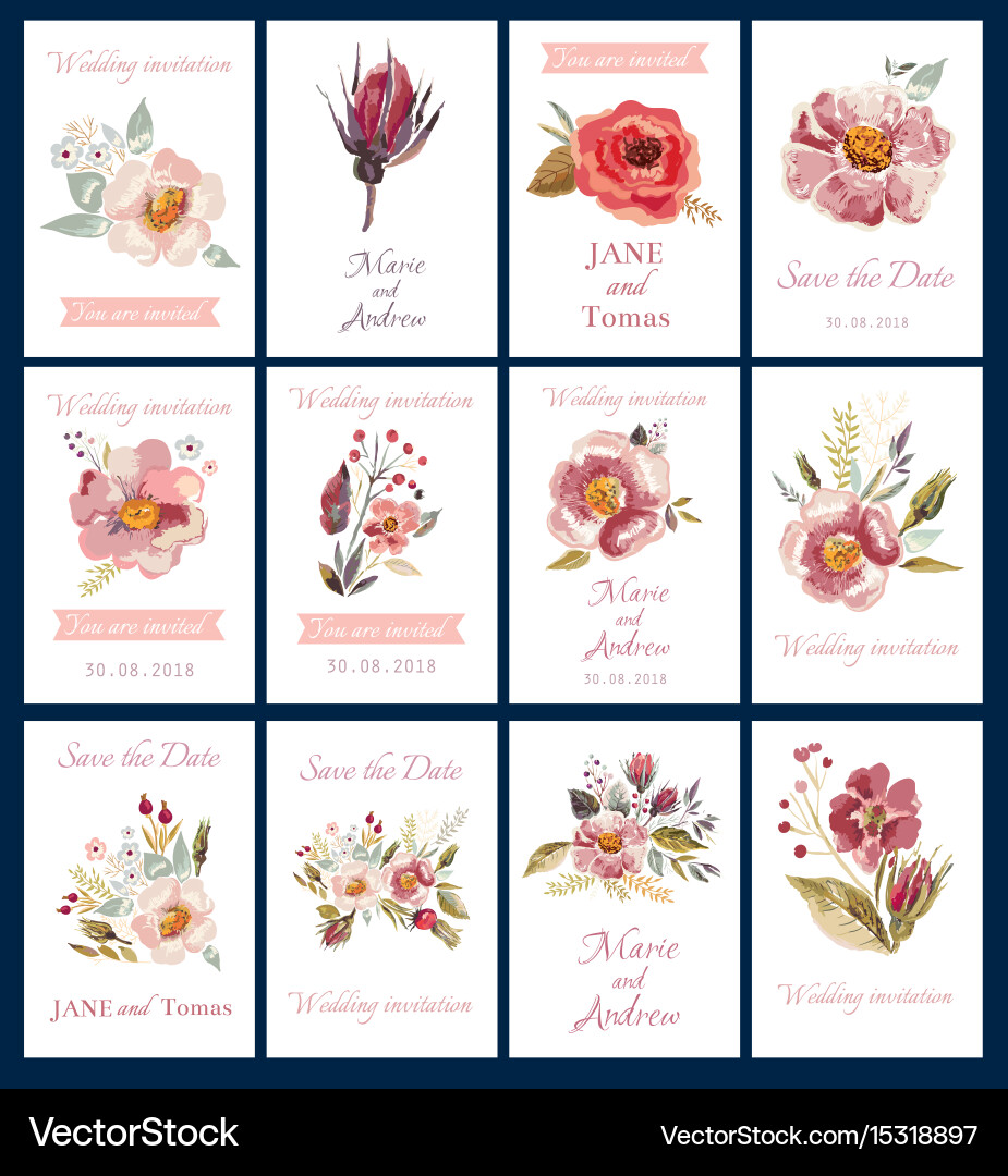 Floral Watercolor Cards Vector Image