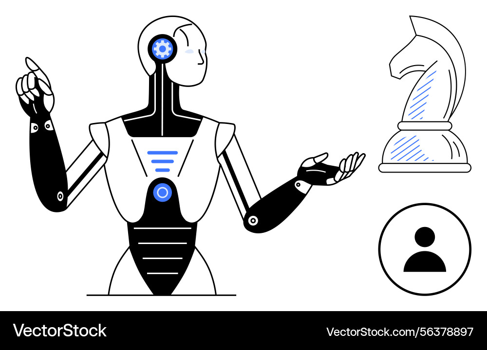 Futuristic robot strategizing with chess knight Futuristic robot strategizing with chess knight vector image