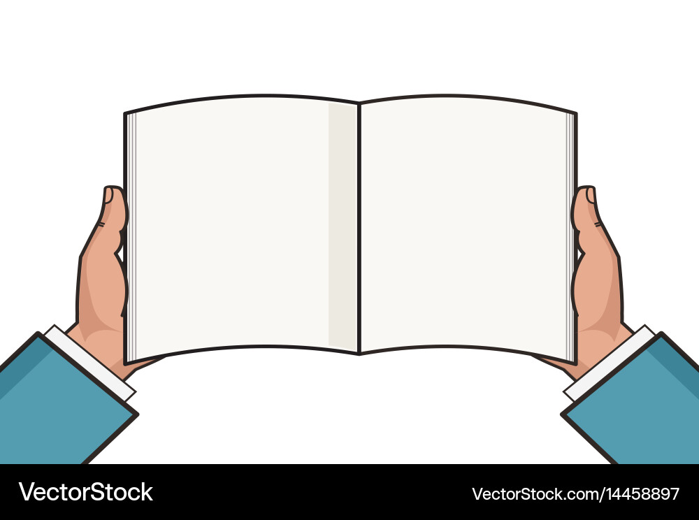 Hands with open blank book template knowledge vector image