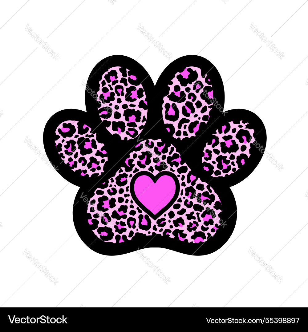Paw print filled with leopard pattern vector image