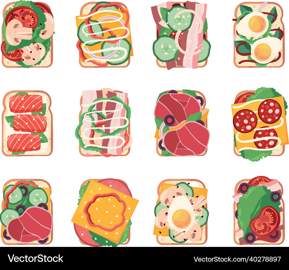Sandwiches snack bread slices fresh toasts Vector Image