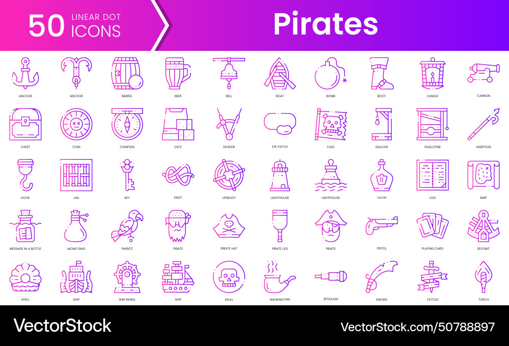 Set of pirates icons gradient style icon bundle vector image