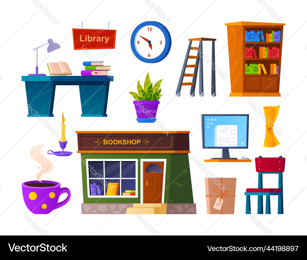 Spend time in the library - flat design style vector image