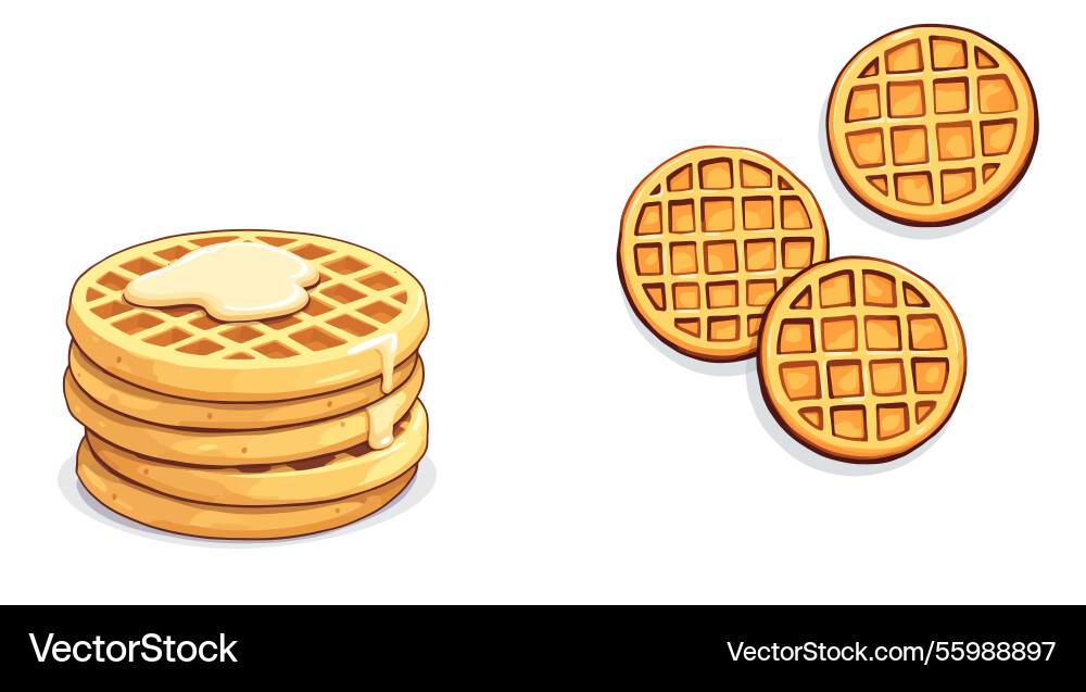 Stack of waffles with syrup and three round Vector Image