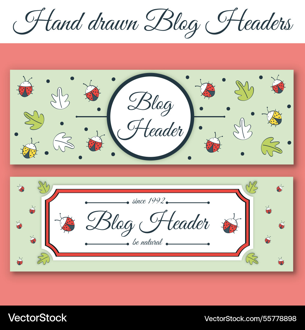 Blog header with leaves and ladybugs Vector Image