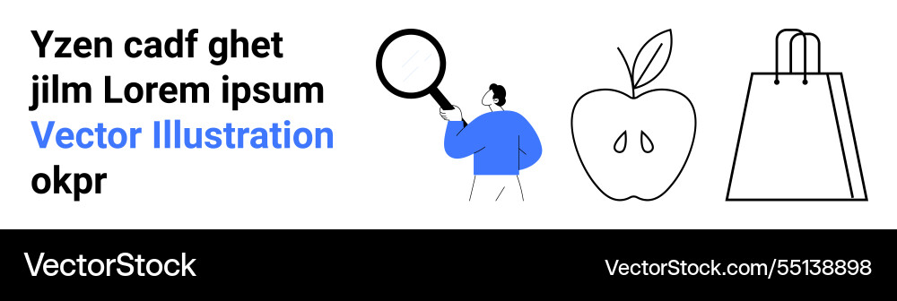 Character analyzing text with magnifying glass Vector Image