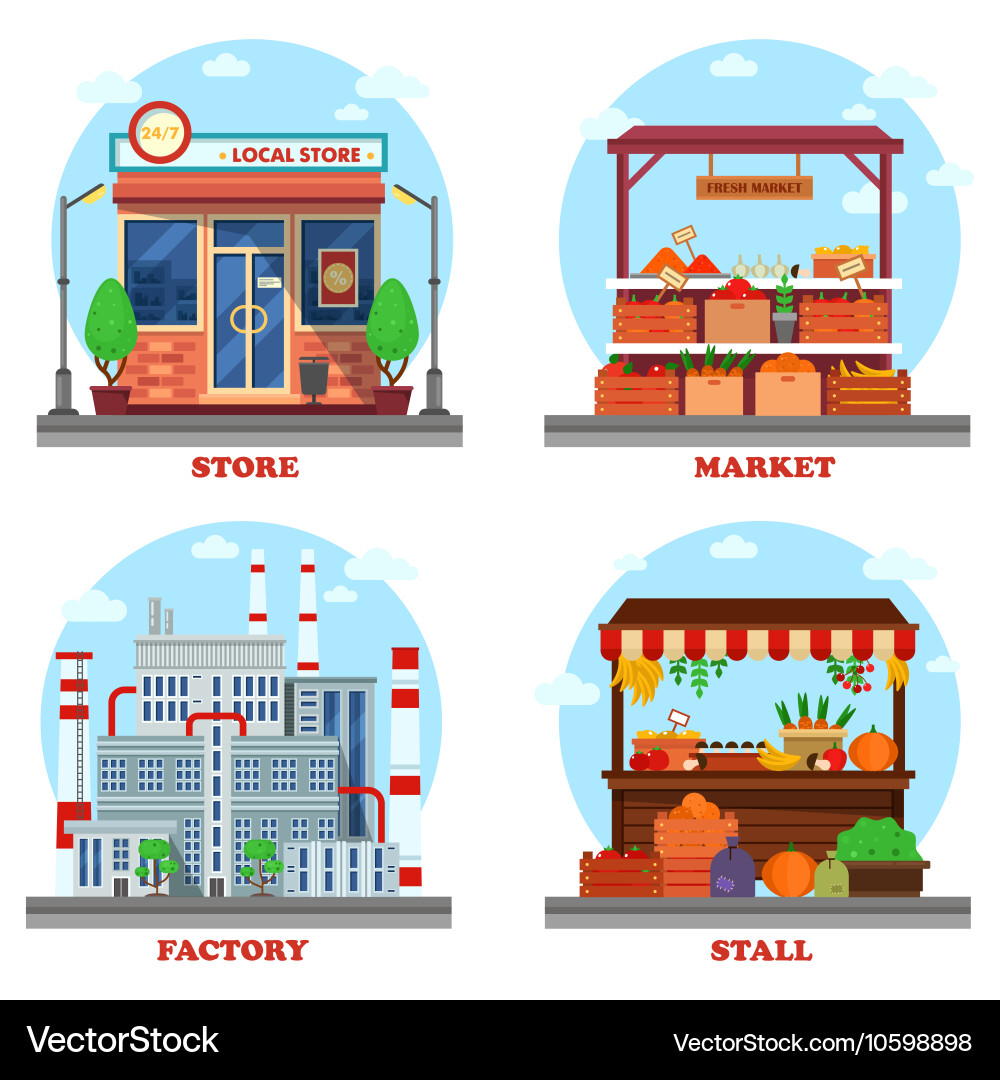 Local store or shop market and stall with goods Vector Image