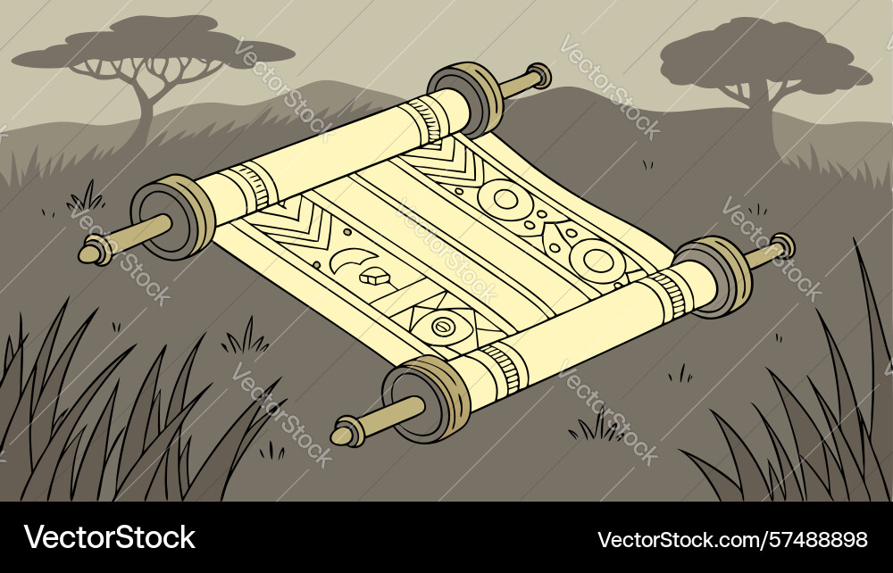 Medieval patterned scroll in landscape design vector image