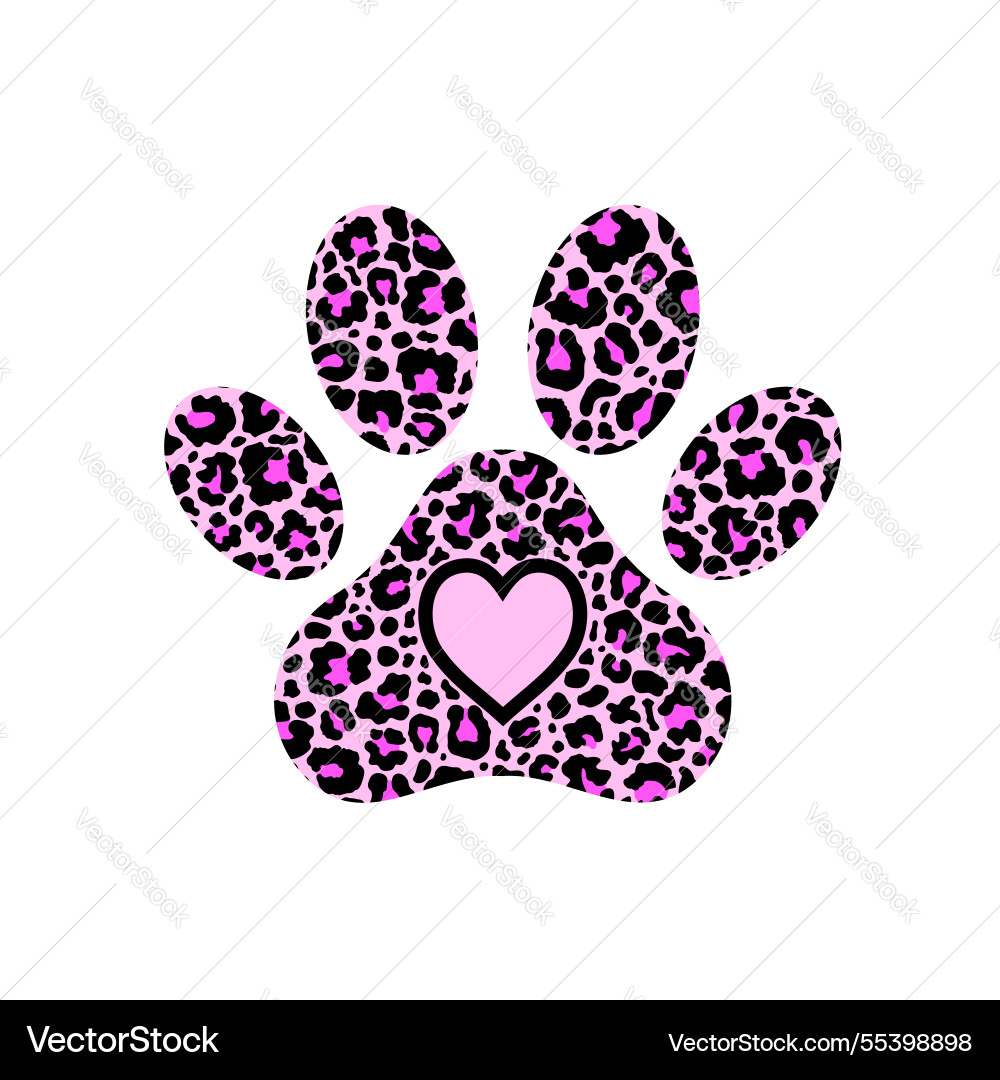 Paw print filled with leopard pattern vector image