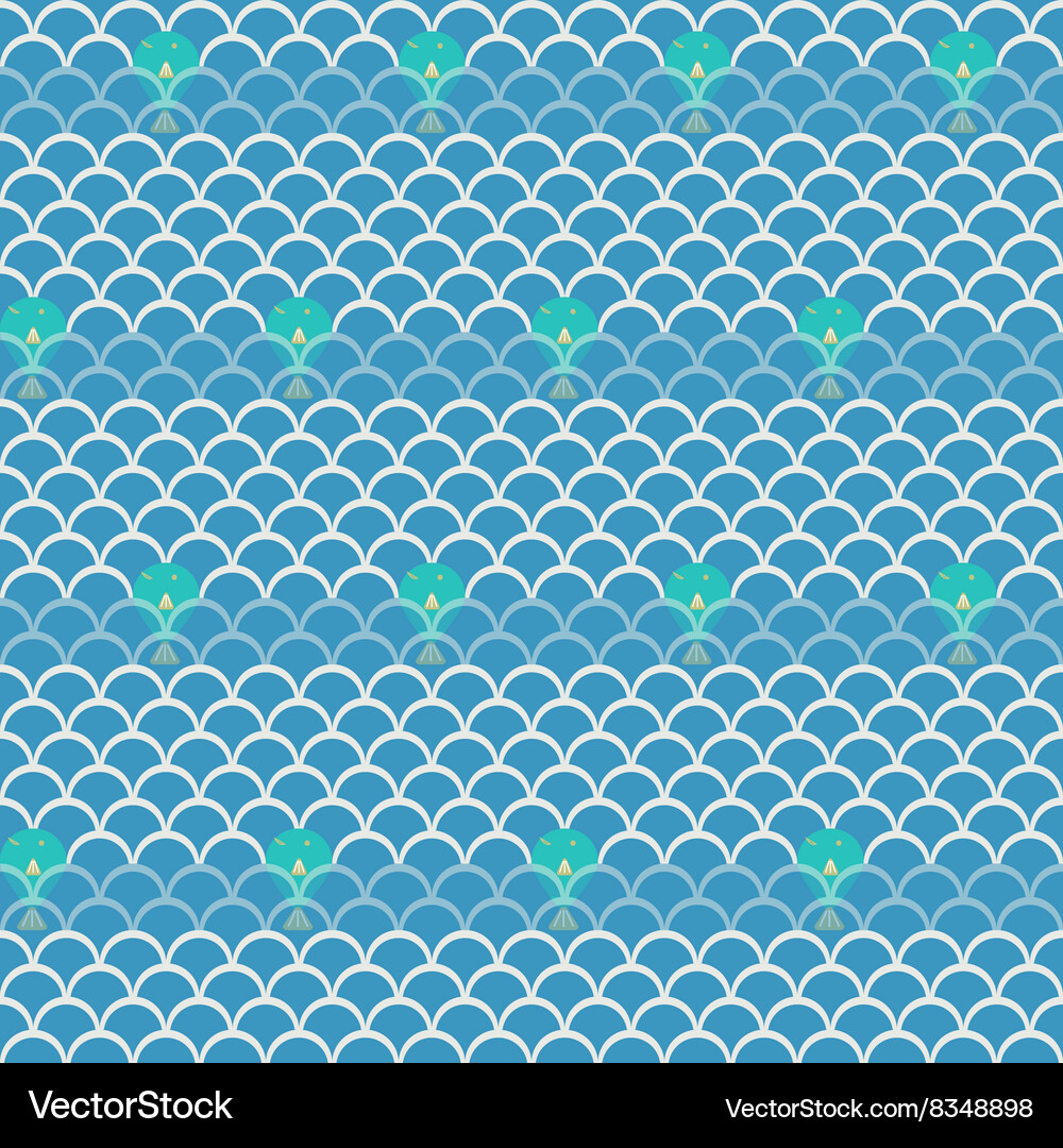 Seamless wave with fish pattern background Vector Image