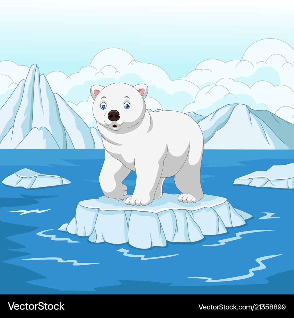 Cartoon polar bear isolated on ice floe vector image