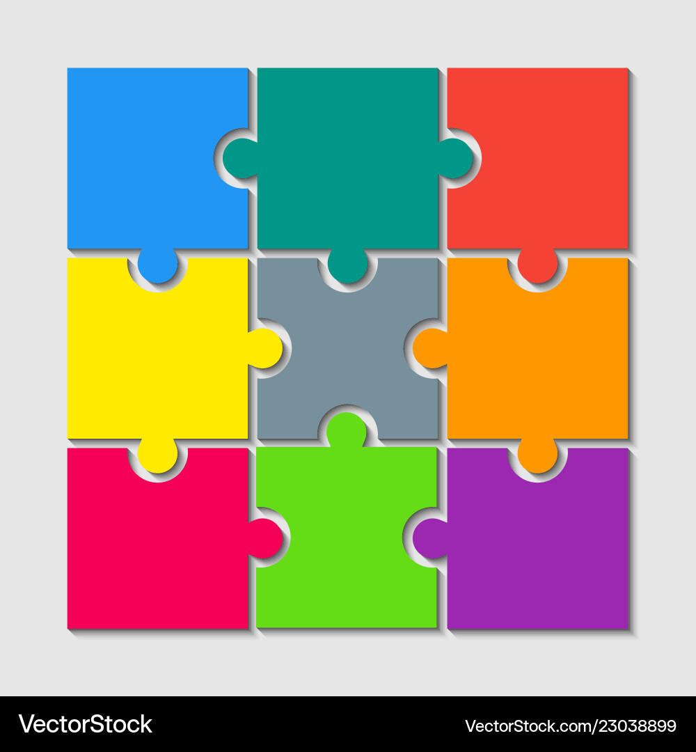 Color puzzle pieces jigsaw nine steps infographic Color puzzle pieces jigsaw nine steps infographic vector image