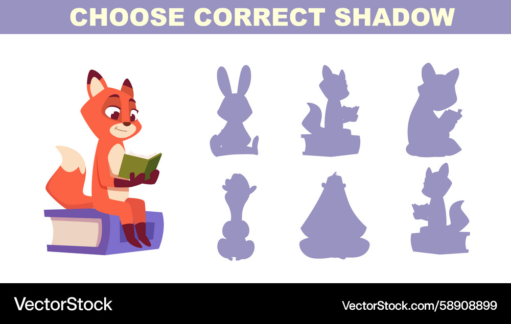 Fox Reading - Shadow Matching Game Vector Image