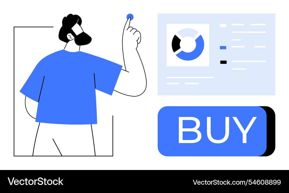 Man clicking digital button on a screen with pie Man clicking digital button on a screen with pie vector image