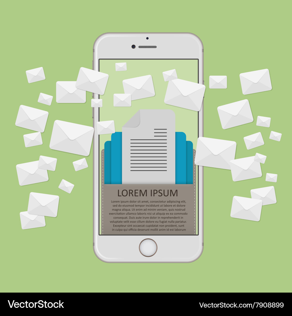 Many envelopes messages in smartphone screen vector image