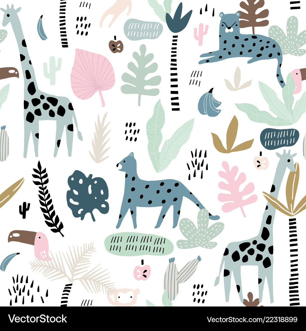Nahtloses Muster mit Giraffe leopardtucan Nahtloses Muster mit Giraffe leopardtucan vektorbild