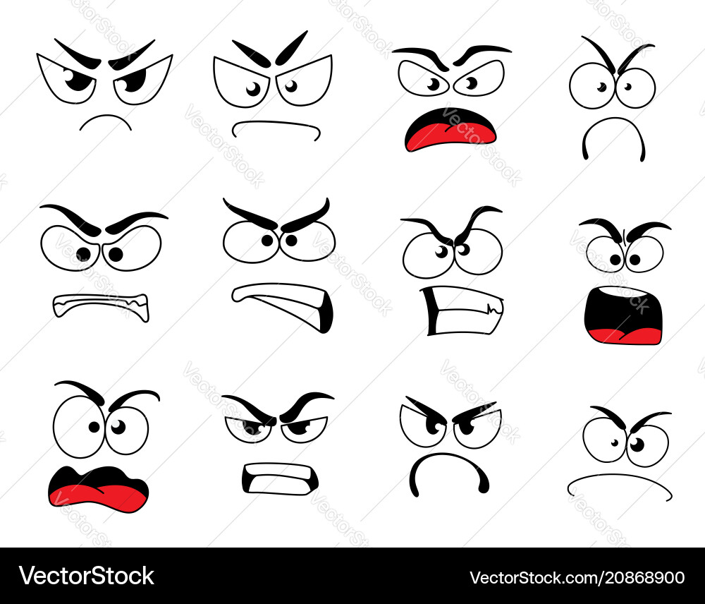 Angry human face icon of upset emoticon and emoji Angry human face icon of upset emoticon and emoji vector image