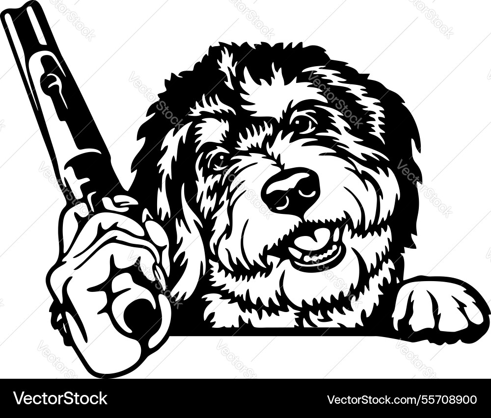 Bad bernedoodle - dog with gun stencil Vector Image