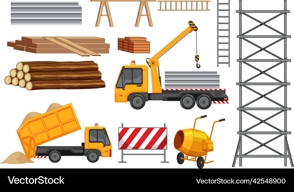 Set of construction site objects Set of construction site objects vector image