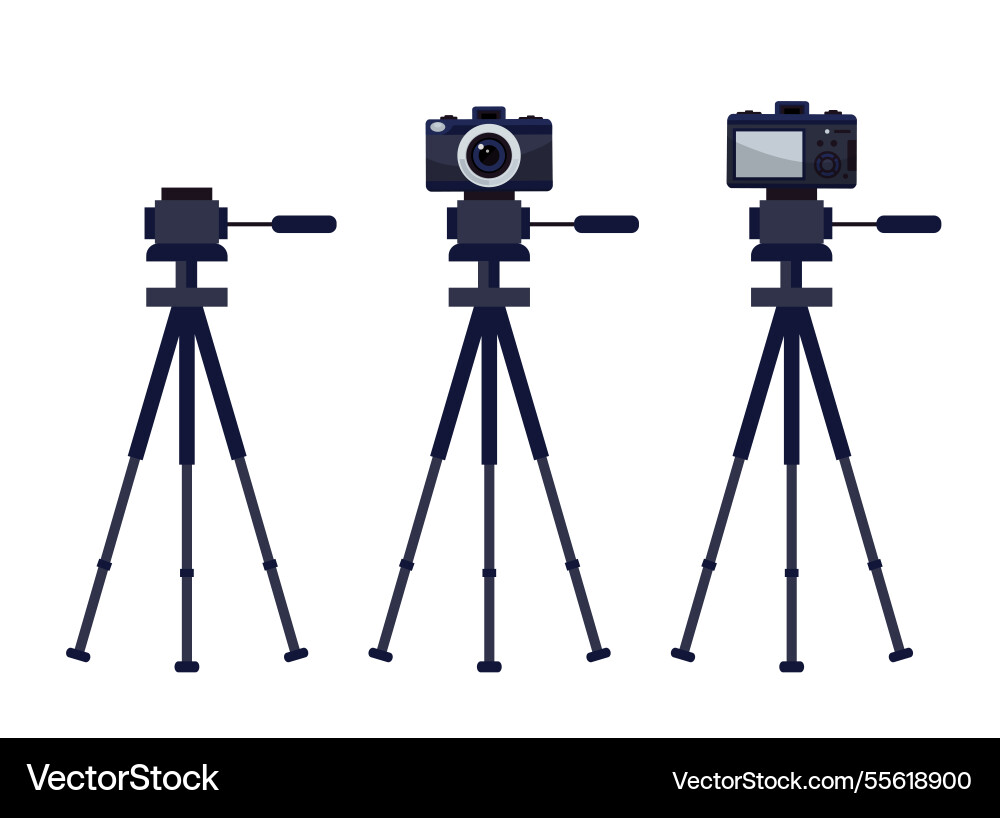 Set of professional digital camera with tripod Set of professional digital camera with tripod vector image
