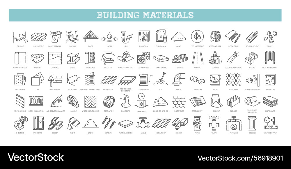 Building materials icons linear icon collection Building materials icons linear icon collection vector image