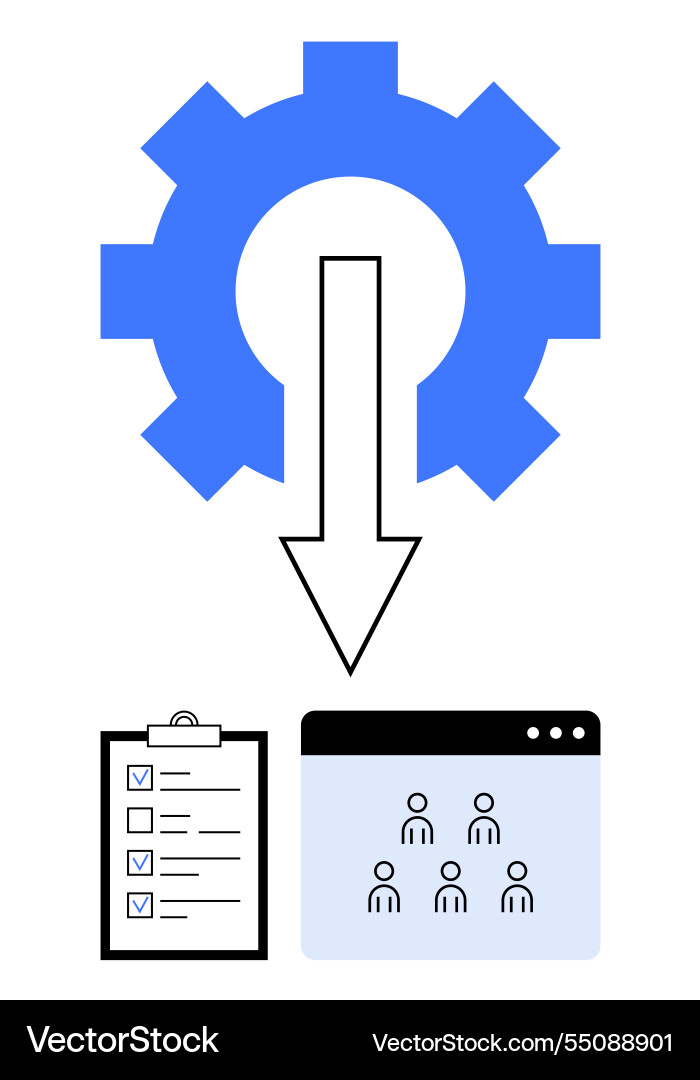 Process automation and task delegation with gear Process automation and task delegation with gear vector image
