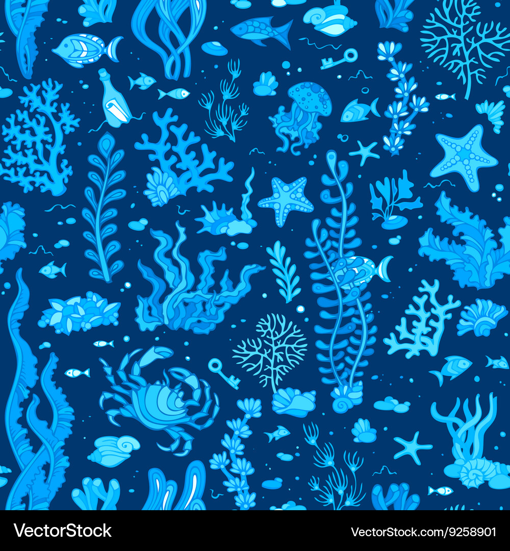 Seamless summer underwater pattern – Royalty-Free Vector | VectorStock, image size:1000x1080