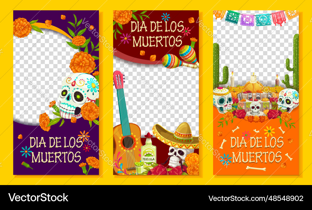 Mexican dia de los muertos social media banners Mexican dia de los muertos social media banners vector image
