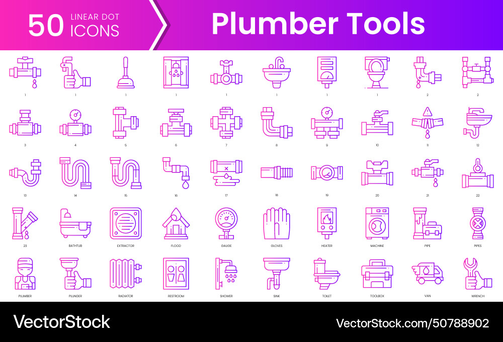 Set of plumber tools icons gradient style icon Set of plumber tools icons gradient style icon vector image
